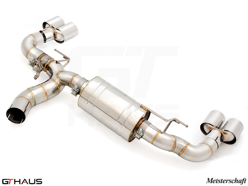 Premium Meisterschaft exhaust system for BMW G26 4 Series Gran Coupe 420i/430i/xi I-4, featuring stainless steel construction.
