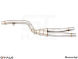 Full cat-back LSR mid resonator delete pipes for 2022+ BMW G26 4 Series Gran Coupe 440i/xi/M440i, featuring stainless steel construction.