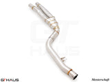 Full cat-back LSR mid resonator delete pipes for BMW G26 4 Series Gran Coupe 440i/xi/M440i, crafted from stainless steel.