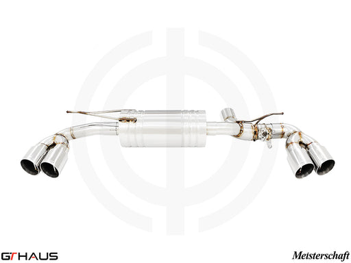 Premium Meisterschaft exhaust system for BMW G30/G31 540i/xi I-6 (B58) 2016-2020, featuring polished stainless steel finish.