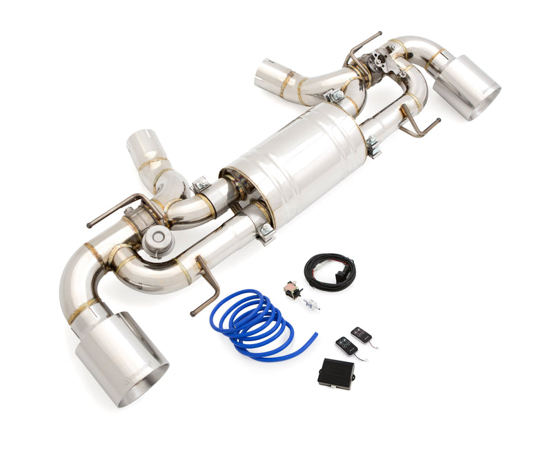 Premium performance exhaust system for BMW G42 2 Series 240i/xi/M240i I-6 B58, featuring stainless steel construction and electronic valve control.