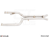 Premium dual LX cat-back exhaust pipes for BMW G80/82/83, featuring 76mm piping and Velocity box for enhanced performance.
