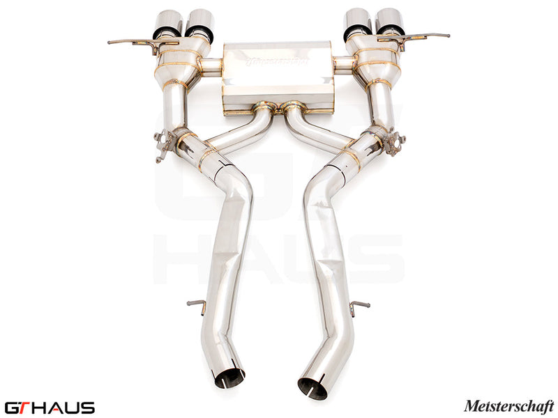 Premium exhaust system for BMW G80/82/83 M3/M4, featuring stainless steel construction and dual tips for enhanced performance.