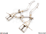 Premium exhaust system for BMW G80/82/83 M3/M4, featuring stainless steel construction and dual tips for enhanced performance.