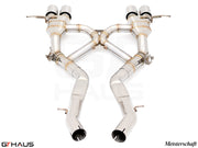 Premium stainless steel exhaust system for BMW G80/82/83 M3/M4 I-6 Turbo, featuring dual tips and enhanced performance.