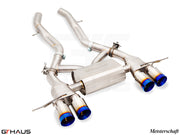 Premium exhaust system for BMW G80/82/83 M3/M4, featuring stainless steel construction and quad tips for enhanced performance.