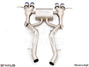 Premium exhaust system for BMW G80/82/83 M3/M4 I-6 Turbo, featuring stainless steel construction and dual tips.