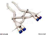 Premium performance exhaust system for BMW G80/82/83 M3/M4, featuring stainless steel construction and dual tips.