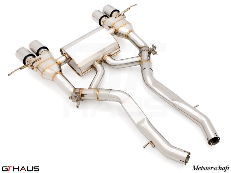 Premium performance exhaust system for BMW G87 M2/M2 Competition, featuring stainless steel construction and dual tips.