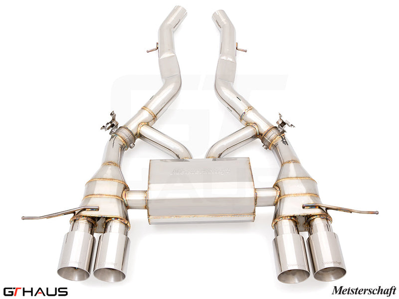 Premium Meisterschaft exhaust system for BMW G87 M2/M2 Competition, featuring stainless steel construction and dual tips.