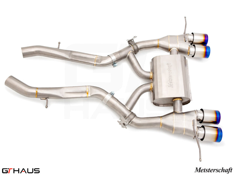 Premium performance exhaust system for BMW G87 M2/M2 Competition, featuring stainless steel construction and dual tips.