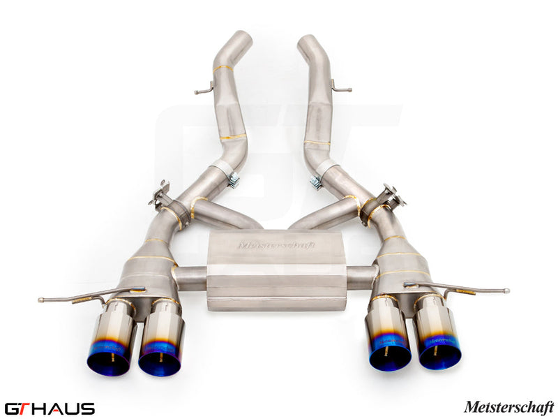 Premium Meisterschaft exhaust system for BMW G87 M2/M2 Competition, featuring stainless steel construction and dual tips.