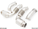 High-performance down pipes for BMW G90 M5 Sedan and G99 M5 Wagon 2024+, featuring 400 CEL sport cats.