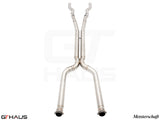 LSR Mid Resonator Delete Pipes for BMW G90 M5 Sedan and G99 M5 Wagon, featuring 90mm full cat-back stainless steel piping.