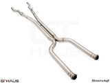 Premium stainless steel mid resonator delete pipes for BMW G90 M5 Sedan and G99 M5 Wagon, featuring 90mm piping.