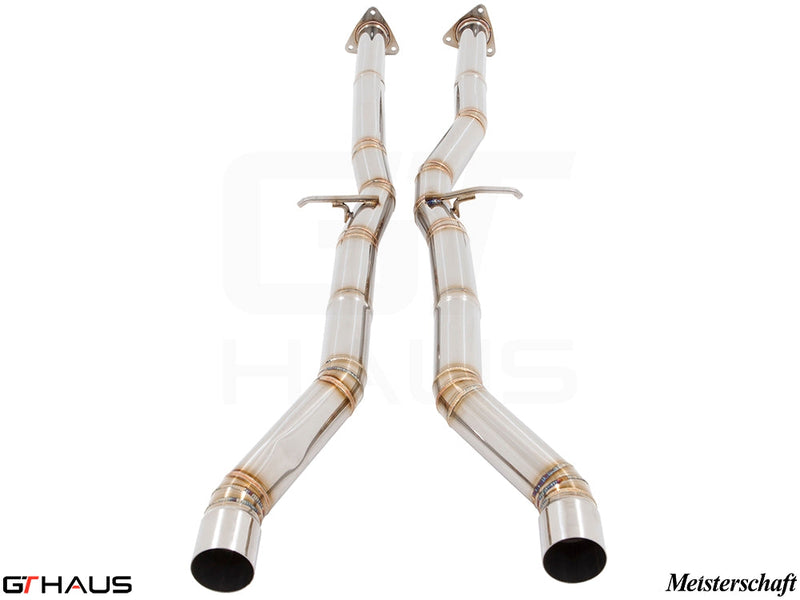 Bentley Continental GT 2012+ cat-back mid pipe featuring polished stainless steel construction and dual exhaust tips.