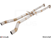 Bentley Continental GT 2012+ cat-back mid pipe featuring polished stainless steel construction for enhanced performance.