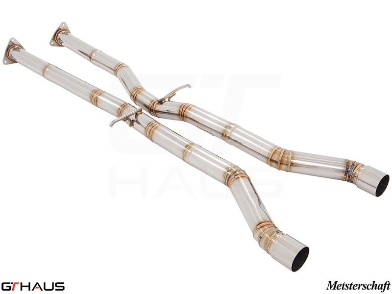 Bentley Continental GT 2012+ cat-back mid pipe featuring polished stainless steel construction for enhanced performance.