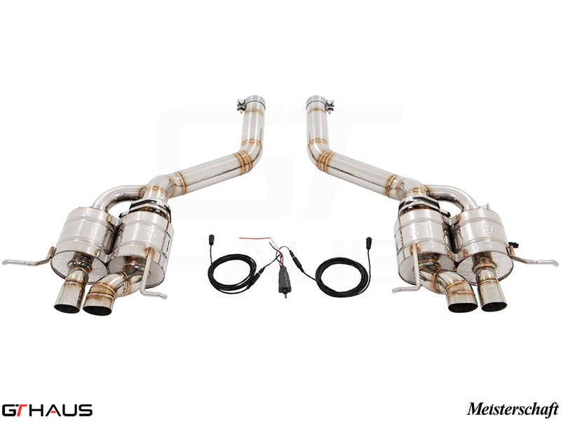 Premium Meisterschaft exhaust system for Bentley Continental GT V8/W12, featuring stainless steel construction and electronic valve control.