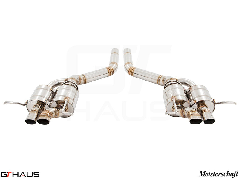 Premium performance exhaust system for Bentley Continental GT V8/W12, featuring stainless steel construction and dual tips.