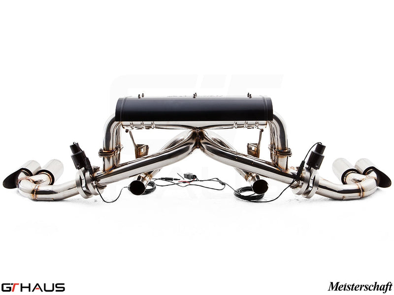 Meisterschaft exhaust system for Ferrari F430 Coupe/Spider, featuring stainless steel construction and electronic valve control.