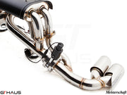Premium exhaust system for Ferrari F430 Coupe/Spider, featuring stainless steel construction and electronic valve control.