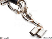 Premium stainless steel exhaust system for Ferrari F430 Coupe and Spider, showcasing sleek design and craftsmanship.