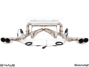 Premium exhaust system for Ferrari F430 Coupe and Spider, featuring stainless steel construction and electronic valve control.