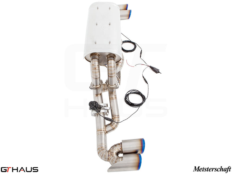 Premium Meisterschaft exhaust system for Ferrari F430 Coupe/Spider, featuring stainless steel construction and electronic valve control.