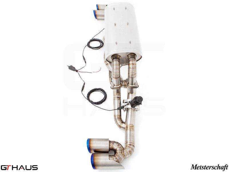 Meisterschaft exhaust system for Ferrari F430 Coupe/Spider, featuring stainless steel construction and electronic valve control.