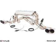 Premium performance exhaust system for Ferrari F430 Coupe and Spider, featuring stainless steel construction and electronic valve control.