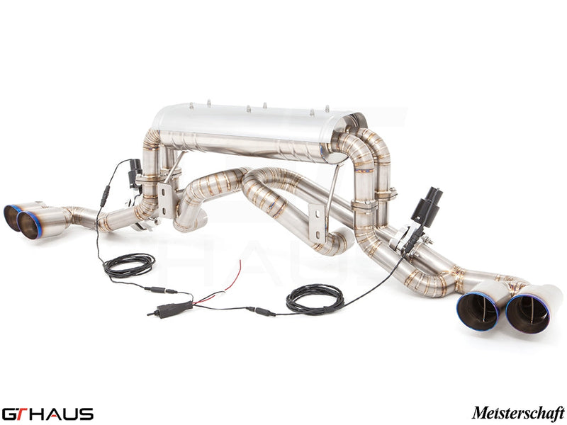 Premium performance exhaust system for Ferrari F430 Coupe and Spider, featuring stainless steel construction and electronic valve control.