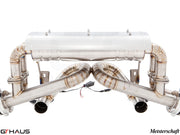 Premium performance exhaust system for Ferrari F430 Coupe and Spider, featuring stainless steel construction and electronic valve control.