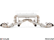 Premium Meisterschaft exhaust system for Ferrari F430 Coupe/Spider, featuring stainless steel construction and dual tips.