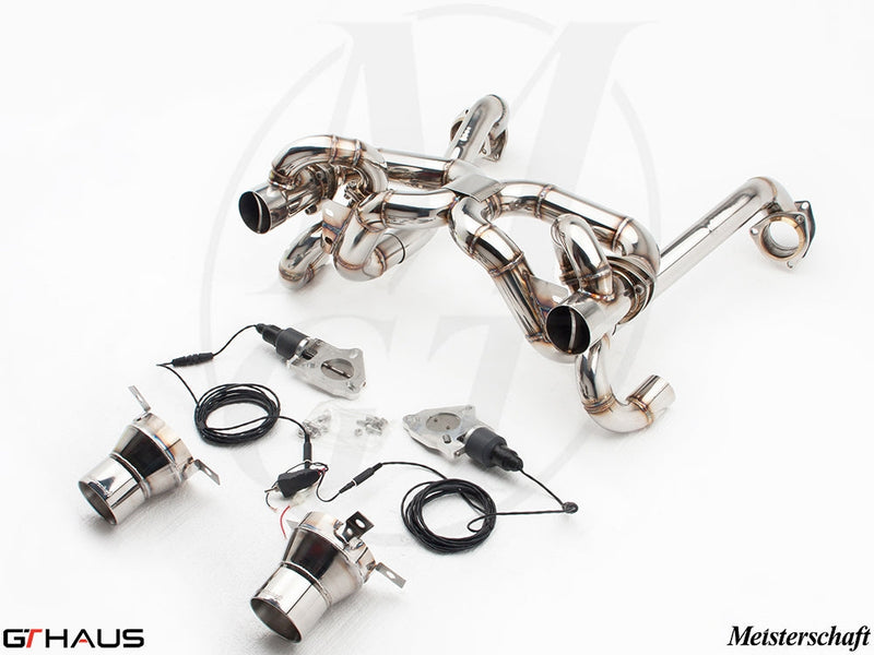 Premium performance exhaust system for Ferrari F430 Scuderia Coupe, featuring stainless steel construction and electronic valve control.