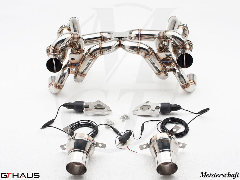 Premium performance exhaust system for Ferrari F430 Scuderia Coupe, featuring stainless steel construction and electronic valves.