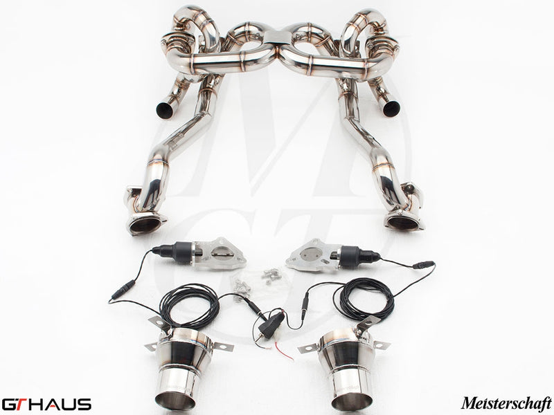 Premium performance exhaust system for Ferrari F430 Scuderia Coupe, featuring stainless steel construction and electronic valve control.