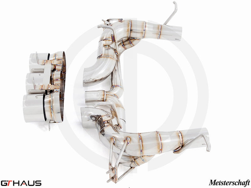 Premium performance exhaust system for Ferrari F458 V8 Coupe/Spider, showcasing precision engineering and craftsmanship.