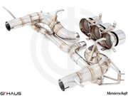 Premium exhaust system for Ferrari F458 V8 Coupe/Spider, featuring stainless steel construction and electronic valve control.