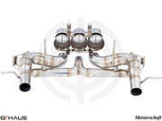 Premium exhaust system for Ferrari F458 V8 Coupe/Spider, featuring stainless steel construction and electronic valve control.