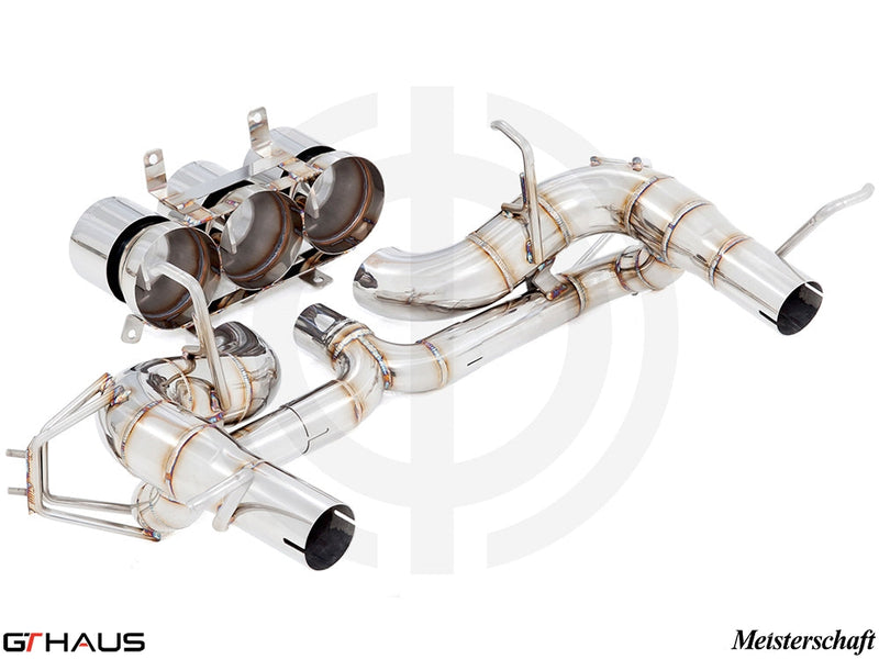 Premium stainless steel exhaust system for Ferrari F458 V8 Coupe and Spider, enhancing performance and sound.