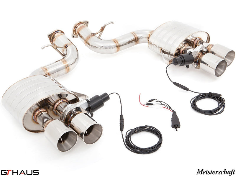 Premium performance exhaust system for Ferrari F599 GTB/GTO V12 Coupe, featuring stainless steel construction and electronic valve control.