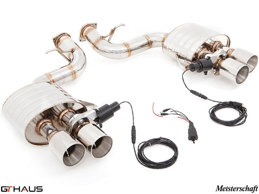 Premium performance exhaust system for Ferrari F599 GTB/GTO V12 Coupe, featuring stainless steel construction and electronic valve control.