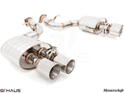 Premium exhaust system for Ferrari F599 GTB/GTO V12 Coupe, featuring polished stainless steel construction and dual tips.