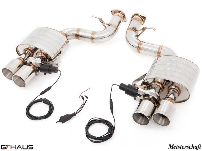 Premium exhaust system for Ferrari F599 GTB/GTO V12 Coupe, featuring dual tips and electronic valve control.