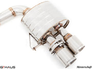 Premium exhaust system for Ferrari F599 GTB/GTO V12 Coupe, showcasing polished stainless steel finish and dual tips.