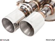 Premium Meisterschaft exhaust tips for Ferrari F599 GTB/GTO V12 Coupe, showcasing polished stainless steel design.