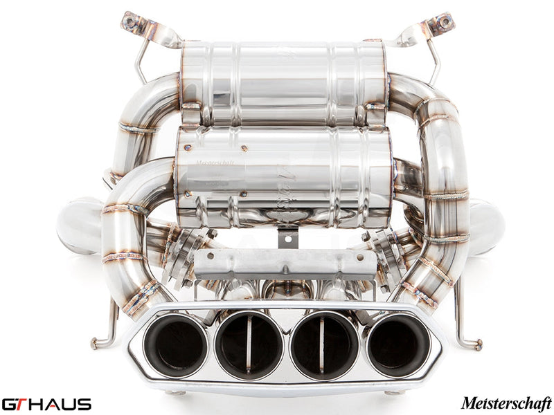 Premium performance exhaust system for Lamborghini Aventador LP700/720/750-4 Coupe, featuring polished stainless steel construction.