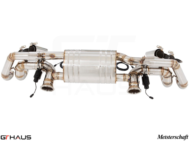 Premium Meisterschaft exhaust system for Lamborghini Huracan LP610-4 Coupe, featuring stainless steel construction and electronic valves.