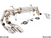 Premium Meisterschaft exhaust system for Lamborghini Huracan LP610-4, featuring polished stainless steel and electronic valve control.